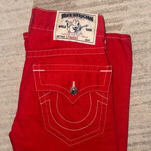 True Religion Jeans Adult Size 28 Red Denim Billy Super T USA Made Buddha Mens